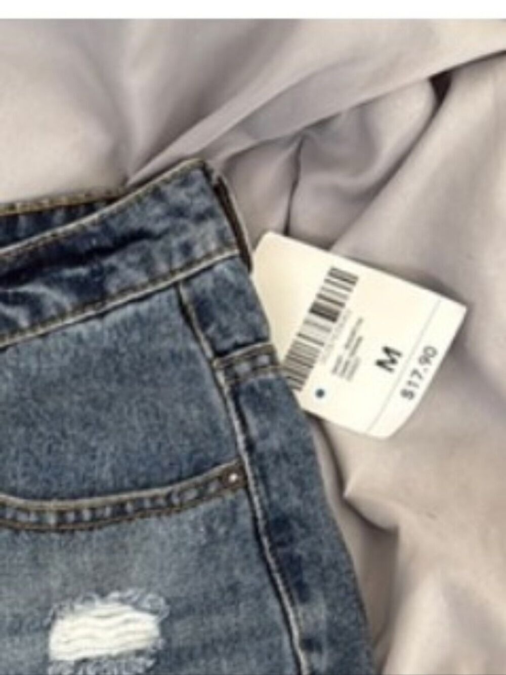 Forever 21 Size Medium Distressed Blue Denim Mini Skirt with Frayed Hem - Picture 2 of 2